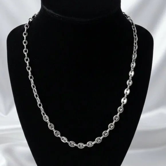 Silver Coffee Bean Link Marina Chain Necklace Stainless Steel 30 Inches NWOT - Picture 3 of 8